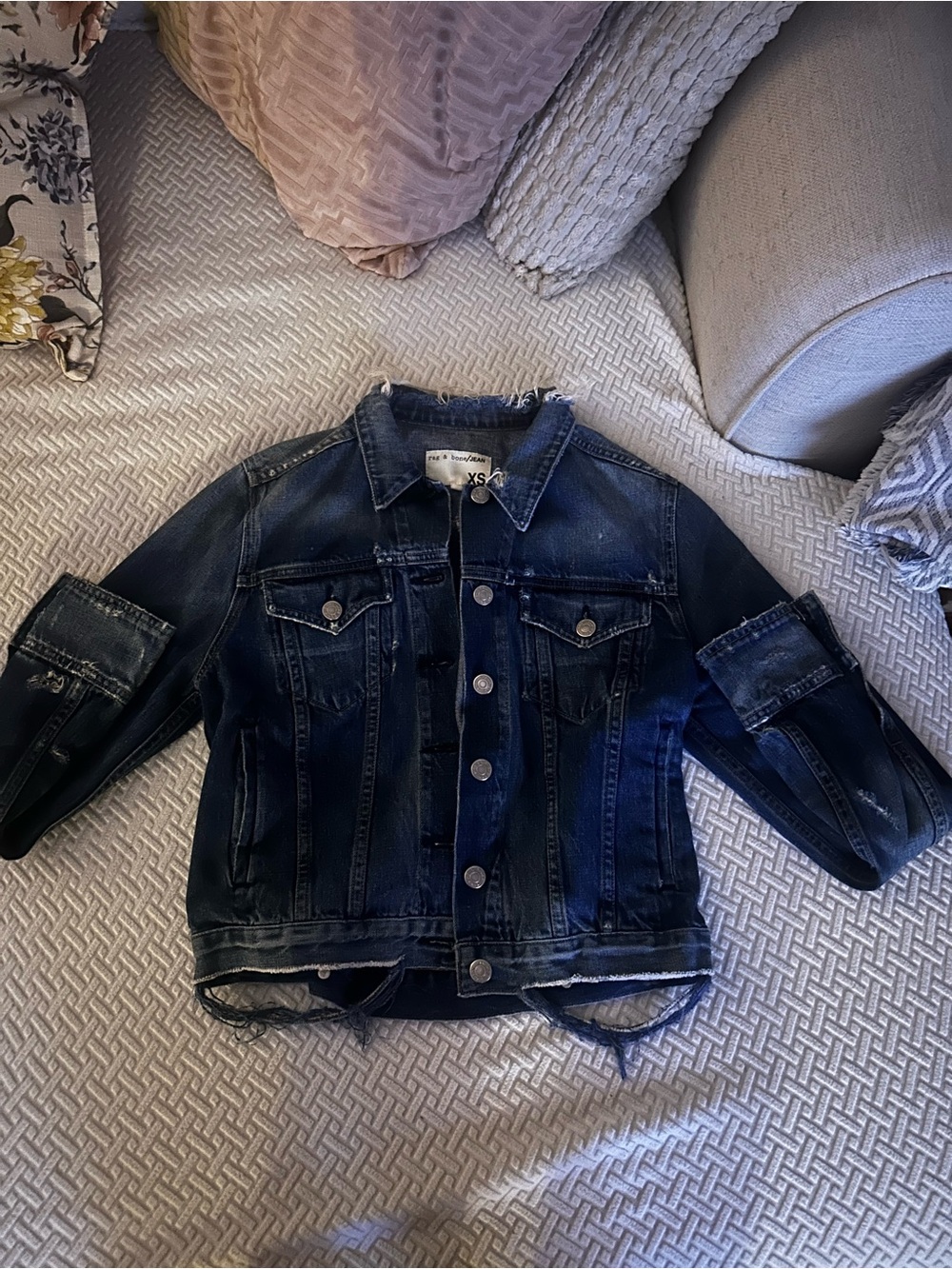 rag & bone Dark Blue Distressed Denim Jacket